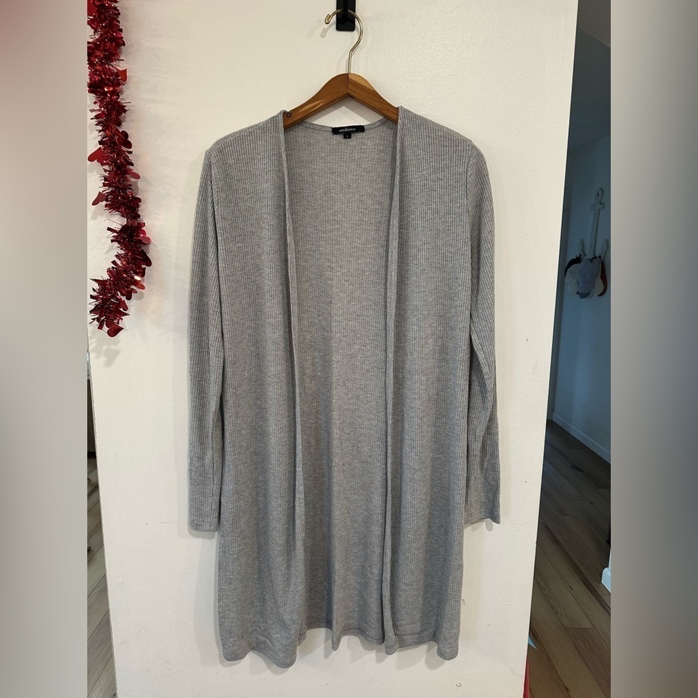 Ambiance Ribbed Split Hem Cardigan Open Front Gray Women’s Size Large Cozy